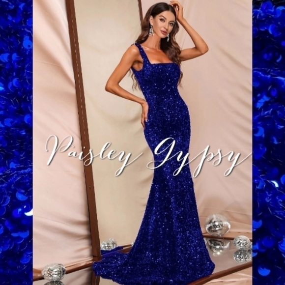 Blue Sequined Pendulum Special Event Maxi Dress - Picture 5 of 16